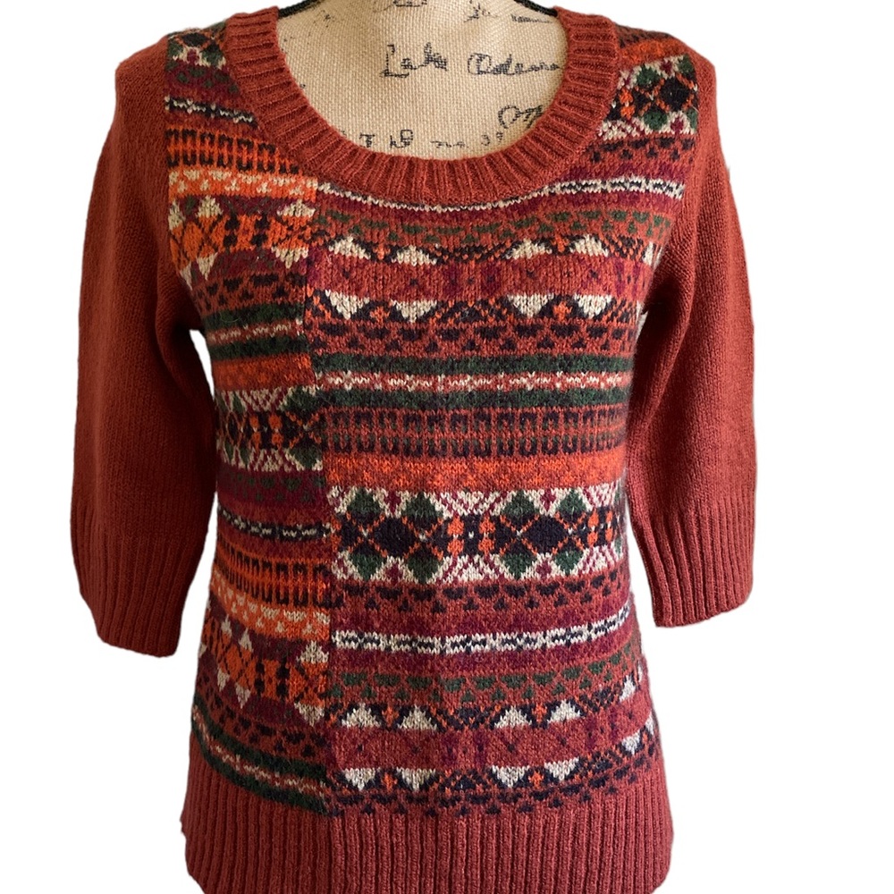 kensie • 3/4 sleeve nordic sweater • small